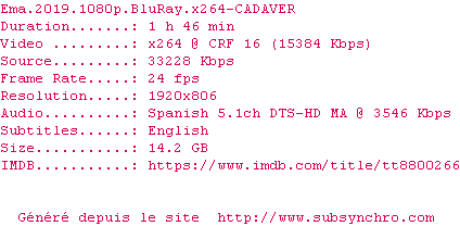 Nfo de la release Ema.2019.1080p.BluRay.x264-CADAVER