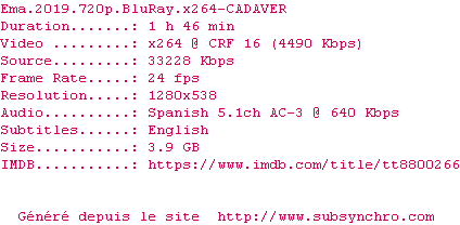 Nfo de la release Ema.2019.720p.BluRay.x264-CADAVER