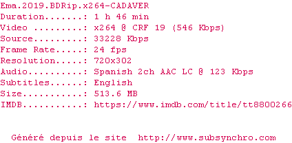 Nfo de la release Ema.2019.BDRip.x264-CADAVER
