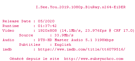 Nfo de la release I.See.You.2019.1080p.BluRay.x264-EiDER