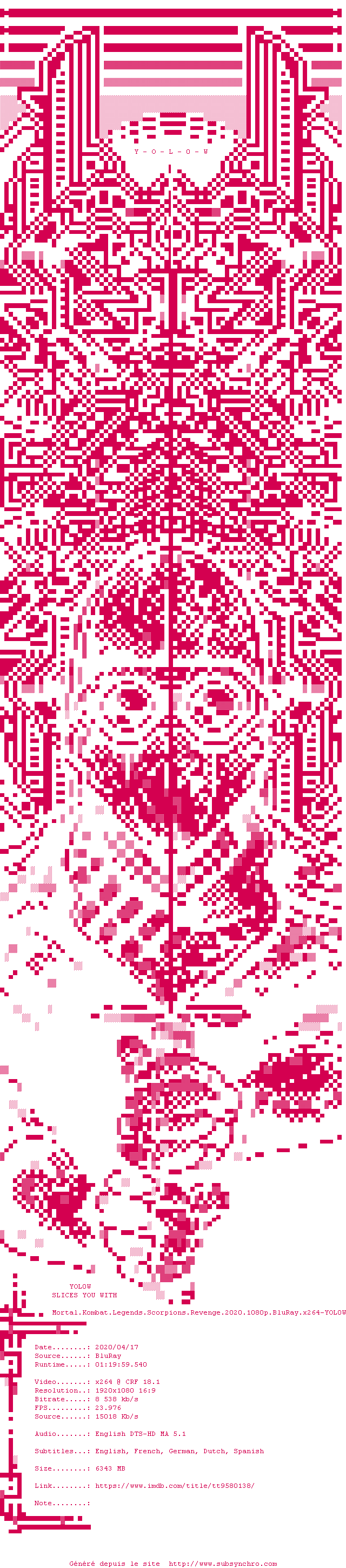 Nfo de la release Mortal.Kombat.Legends.Scorpions.Revenge.2020.1080p.BluRay.x264-YOL0W