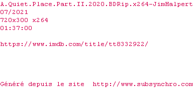 Nfo de la release A.Quiet.Place.Part.II.2020.BDRip.x264-JimHalpert