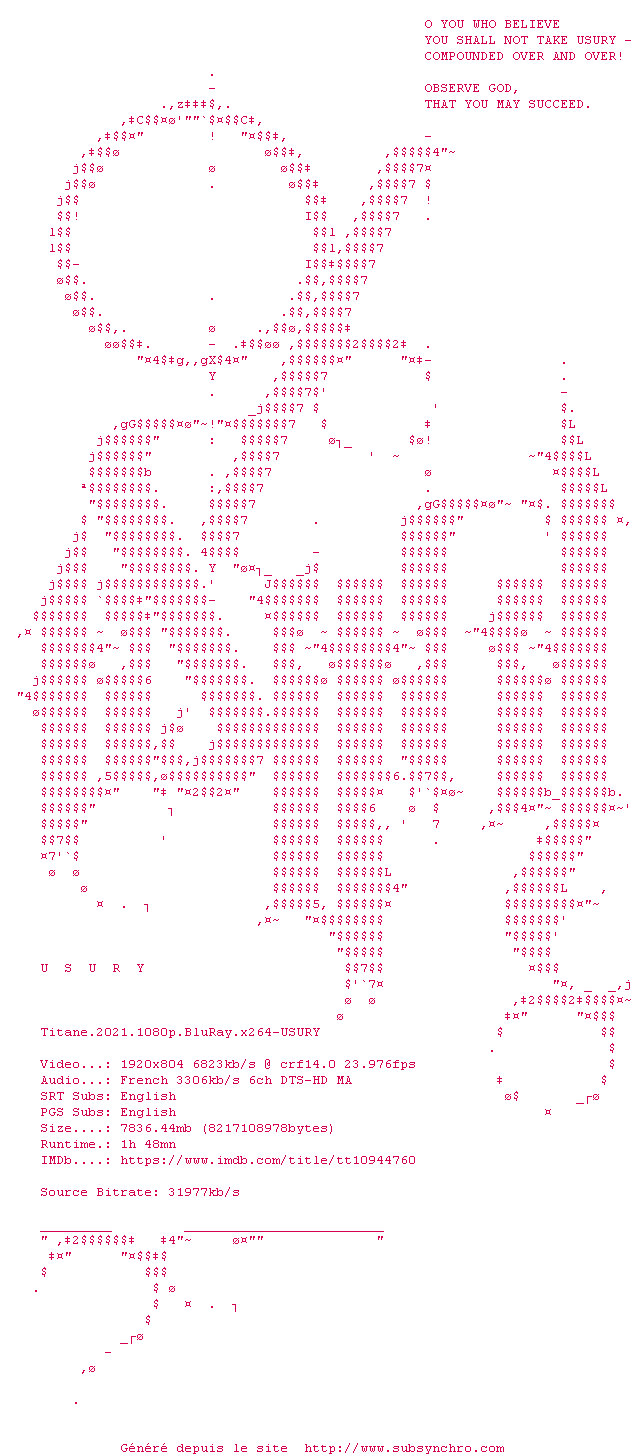 Nfo de la release Titane.2021.1080p.BluRay.x264-USURY