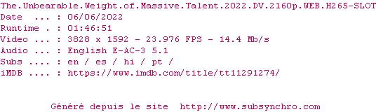 Nfo de la release The.Unbearable.Weight.Of.Massive.Talent.2022.DV.2160p.WEB.H265-SLOT