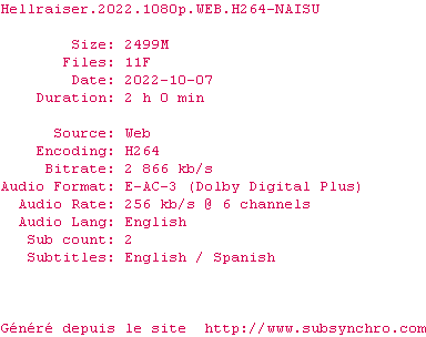Nfo de la release Hellraiser.2022.1080p.WEB.H264-NAISU