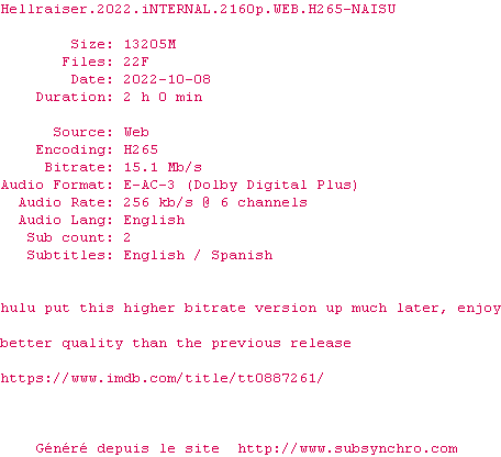 Nfo de la release Hellraiser.2022.iNTERNAL.2160p.WEB.H265-NAISU