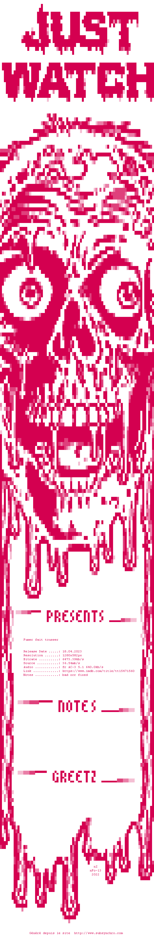 Nfo de la release Smoking.Causes.Coughing.2022.REPACK.720p.BluRay.x264-JustWatch