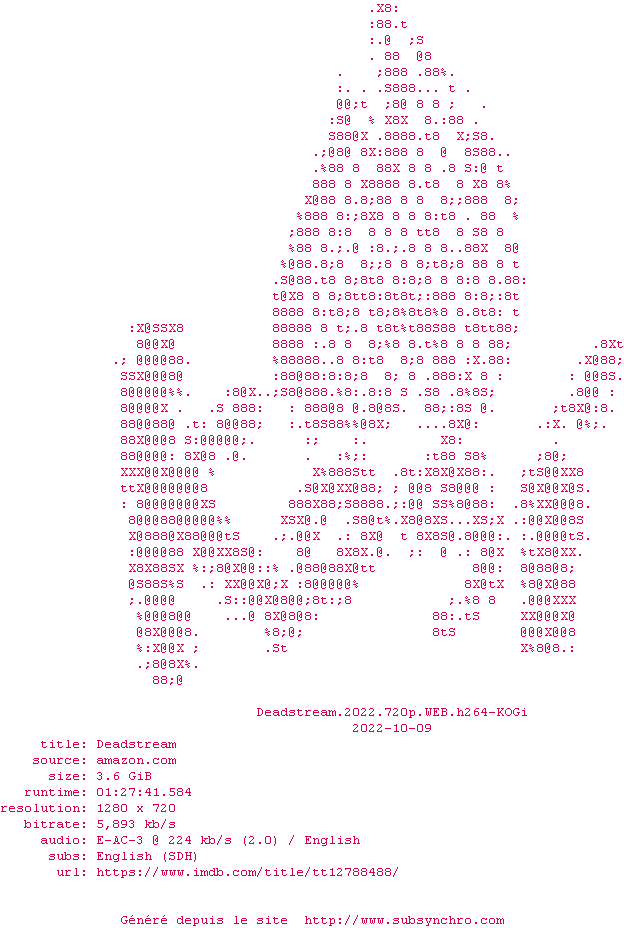 Nfo de la release Deadstream.2022.720p.WEB.H264-KOGi