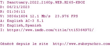 Nfo de la release Sanctuary.2022.2160p.WEB.H265-KBOX