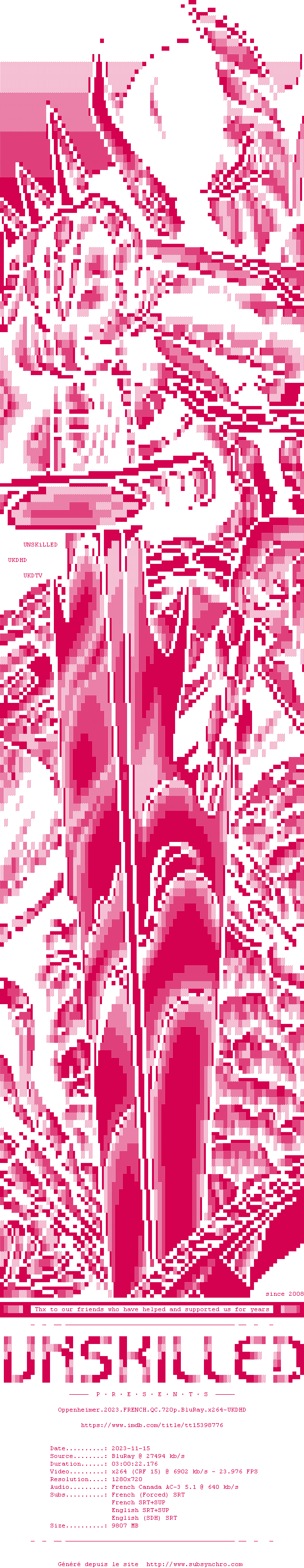 Nfo de la release Oppenheimer.2023.FRENCH.QC.720p.BluRay.x264-UKDHD