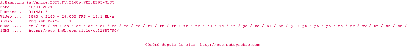 Nfo de la release A.Haunting.In.Venice.2023.DV.2160p.WEB.H265-SLOT