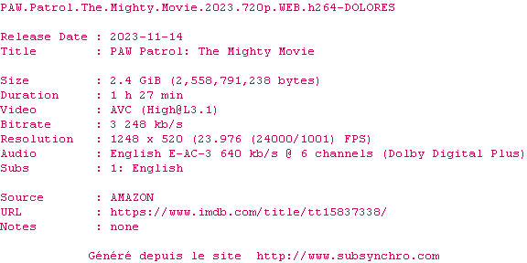 Nfo de la release PAW.Patrol.The.Mighty.Movie.2023.720p.WEB.H264-DOLORES