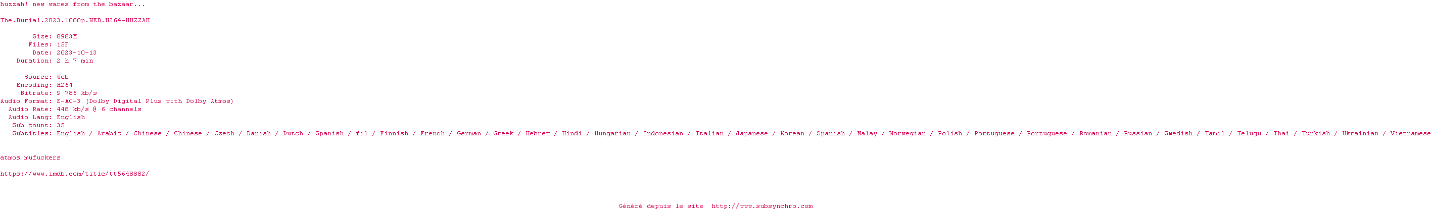 Nfo de la release The.Burial.2023.1080p.WEB.H264-HUZZAH