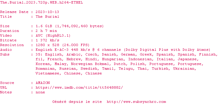 Nfo de la release The.Burial.2023.720p.WEB.H264-ETHEL