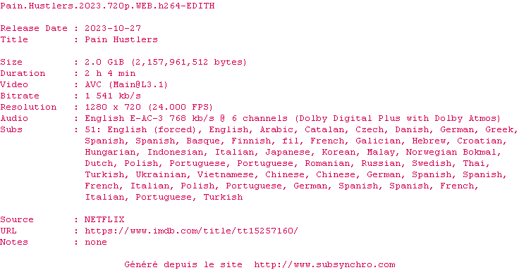 Nfo de la release Pain.Hustlers.2023.720p.WEB.H264-EDITH