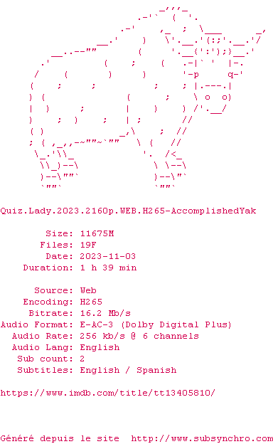 Nfo de la release Quiz.Lady.2023.2160p.WEB.H265-AccomplishedYak